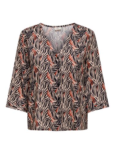 Blusenshirt mit V-Ausschnitt und Designmuster, 3/4-Arm 