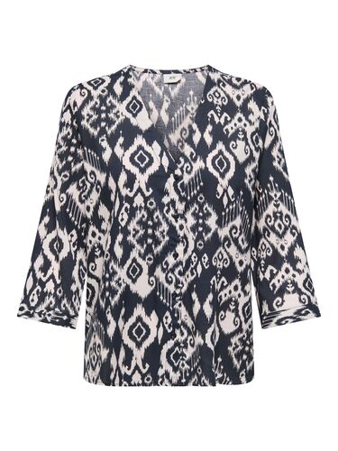 Blusenshirt mit V-Ausschnitt und Designmuster, 3/4-Arm 