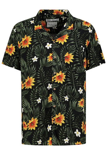 Viskose Kurzarm-Hemd mit abstraktem Tropical Design Muster 