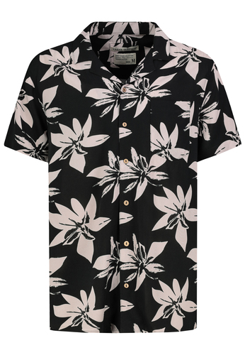 Viskose Kurzarm-Hemd mit abstraktem Tropical Design Muster 