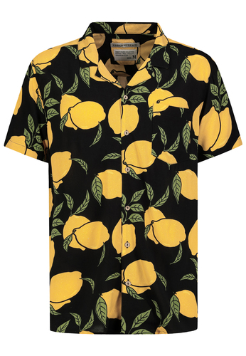 Viskose Kurzarm-Hemd mit abstraktem Tropical Design Muster 