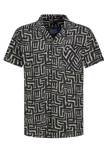 Viskose Kurzarm-Hemd mit abstraktem Tropical Design Muster 