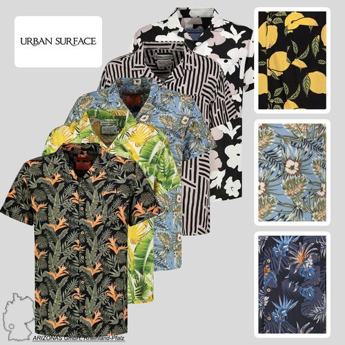 Viskose Kurzarm-Hemd mit abstraktem Tropical Design Muster