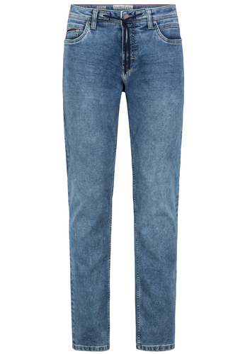 Slim Fit Jeans mit Used-Denim Waschung und Tunnelzug 