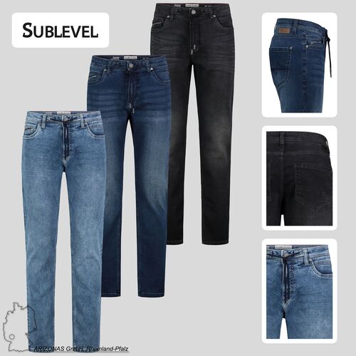 Slim Fit Jeans mit Used-Denim Waschung und Tunnelzug
