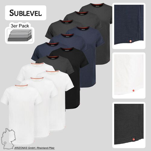 3er Pack Herren T-Shirts mit Rundhals und Rollkante