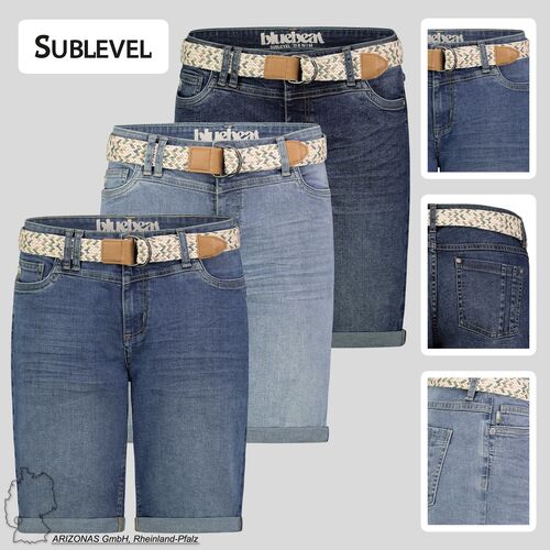 Denim Bermuda Jeans Shorts mit Flechtg�rtel und Umschlag