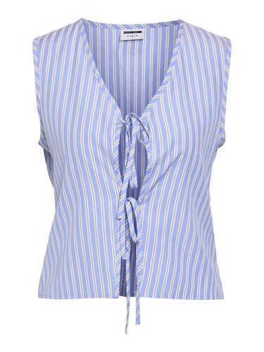 Gestreifte Blusen Weste mit V-Ausschnitt und Schn�rung 