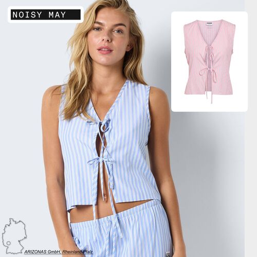 Gestreifte Blusen Weste mit V-Ausschnitt und Schn�rung