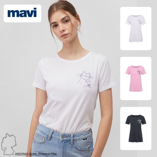 Kurzarm T-Shirt mit Motiv Print und Rundhalsausschnitt