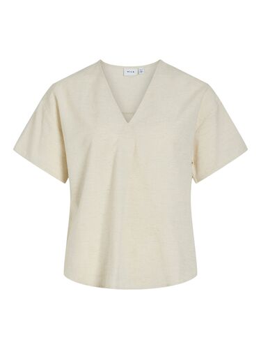 V-Ausschnitt T-Shirt mit kurzen �rmeln und Falten 