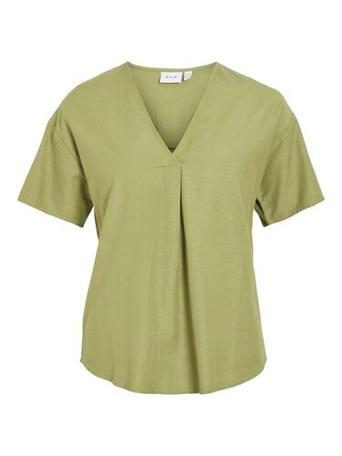 V-Ausschnitt T-Shirt mit kurzen �rmeln und Falten 