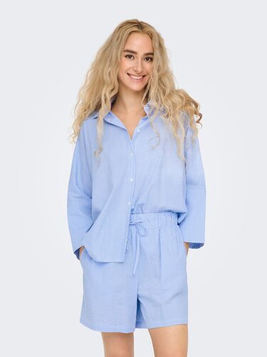 Gestreifte Hemdbluse mit verl�ngertem Schnitt und 3/4-�rmeln 