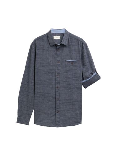 Tom Tailor Langarm-Hemd mit Brusttasche und Leinen Design 