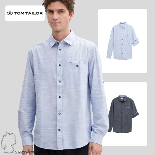Tom Tailor Langarm-Hemd mit Brusttasche und Leinen Design