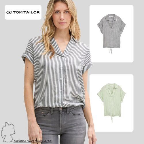 Tom Tailor Gestreiftes Kurzarm-Hemd mit Knopfleiste und Kordelzug