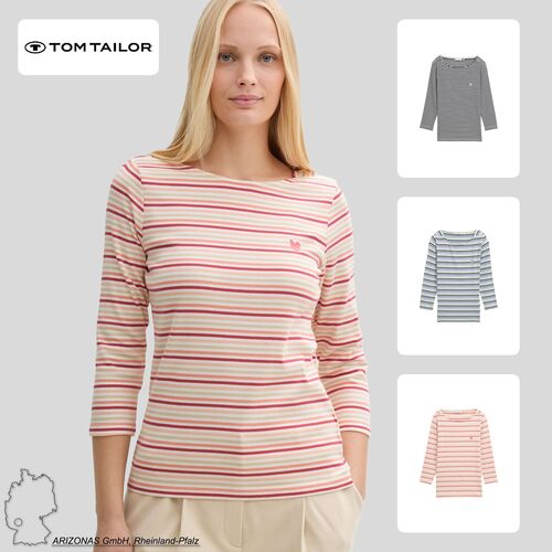 Tom Tailor Langarmshirt mit Herz-Logo und Streifen