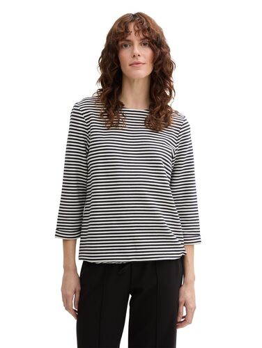 Tom Tailor Geripptes 3/4 Arm Longsleeve Oberteil mit Kordelzug 