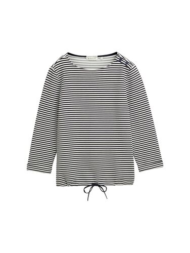 Tom Tailor Geripptes 3/4 Arm Longsleeve Oberteil mit Kordelzug 