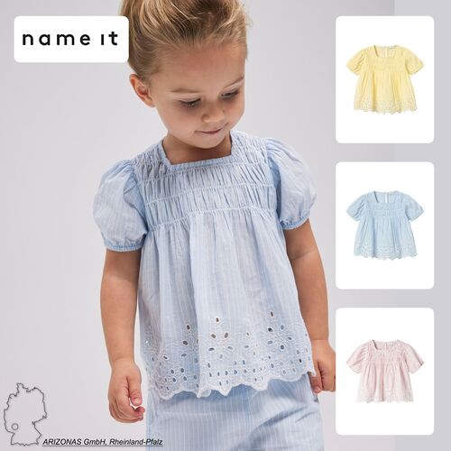 M�dchen Sommer Bluse mit R�schen und Lochstickerei