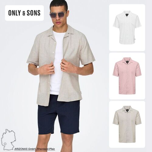 Leinenhemd mit kurzen �rmeln und Knopfleiste