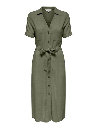 Hemdkleid mit G�rtel und V-Ausschnitt, kurz�rmlig 