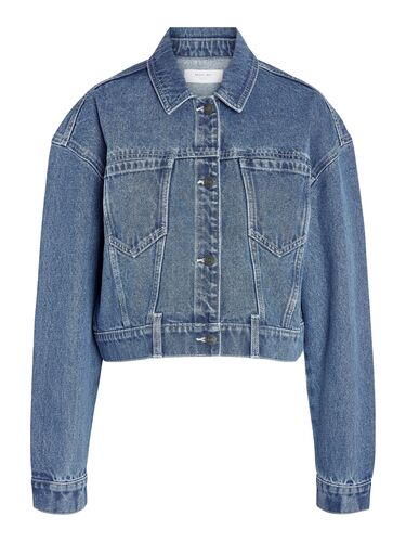 Kurze Jeansjacke mit Knopfleiste und Umlegekragen 