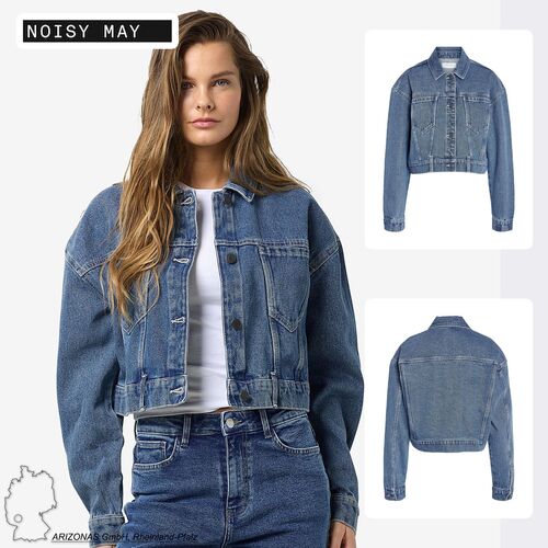 Kurze Jeansjacke mit Knopfleiste und Umlegekragen