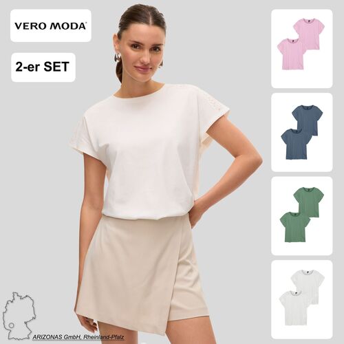 2er-SET Trendiges Sommer Shirt mit Spitze Rundhals