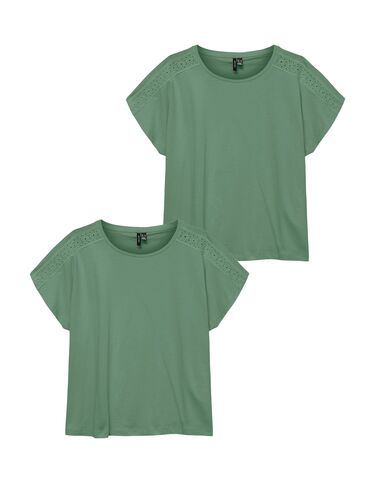 2er-SET Trendiges Sommer Shirt mit Spitze Rundhals 