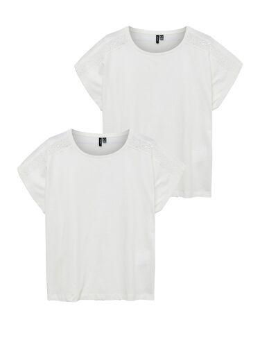 2er-SET Trendiges Sommer Shirt mit Spitze Rundhals 