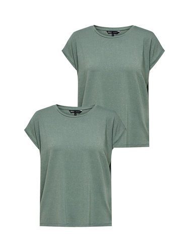 2er-SET Modisches T-Shirt mit Glitzer Naht Rundhals 