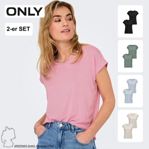 2er-SET Modisches T-Shirt mit Glitzer Naht Rundhals