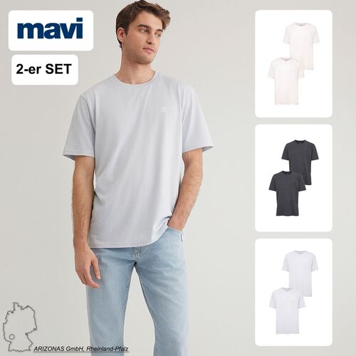 2er-SET T-Shirt mit Rundhalsausschnitt und Logo