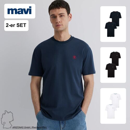 2er-SET Rundhals-T-Shirt mit markantem Brustlogo