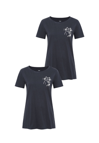 2er-SET Kurzarm T-Shirt mit Motiv Print und Rundhalsausschnitt 