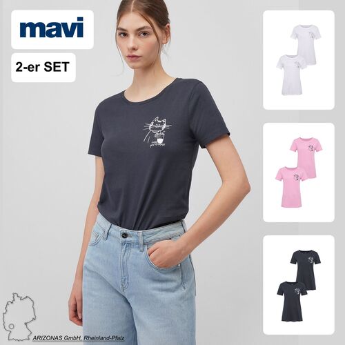 2er-SET Kurzarm T-Shirt mit Motiv Print und Rundhalsausschnitt