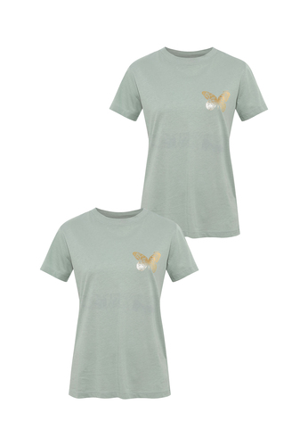 2er-SET Kurzarm T-Shirt mit Schmetterling Motiv 
