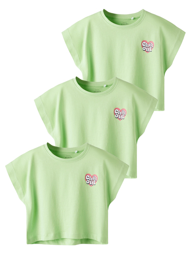 3er-SET T-Shirt mit Motiv Print Kurzarm Crop Top Rundhals 