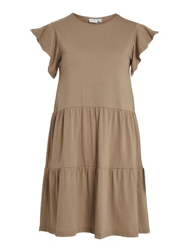 Shirt-Kleid mit R�schen Rundhals und Kurzarm 