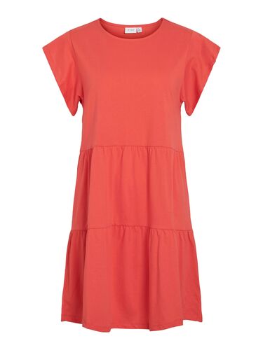 Shirt-Kleid mit R�schen Rundhals und Kurzarm 