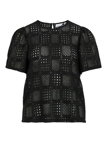 Gestrickte Bluse mit Loch Muster, Kurzarm 