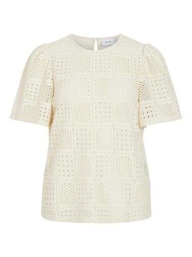 Gestrickte Bluse mit Loch Muster, Kurzarm 