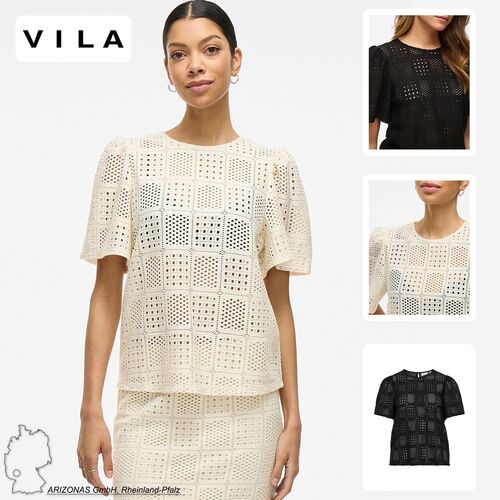 Gestrickte Bluse mit Loch Muster, Kurzarm