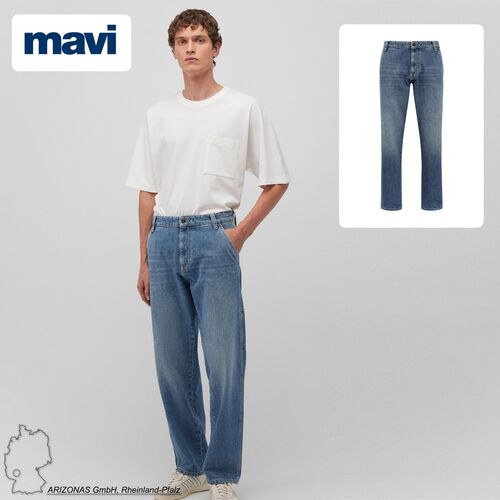 Denim Jeans Hose mit weitem Bein und Eingrifftaschen 