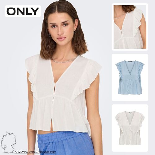 V-Ausschnitt Bluse mit R�schen und Knopfleiste