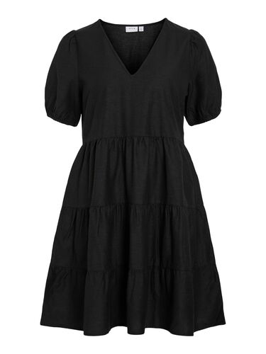 Legeres Blusen Kleid mit V-Ausschnitt und R�schensaum 