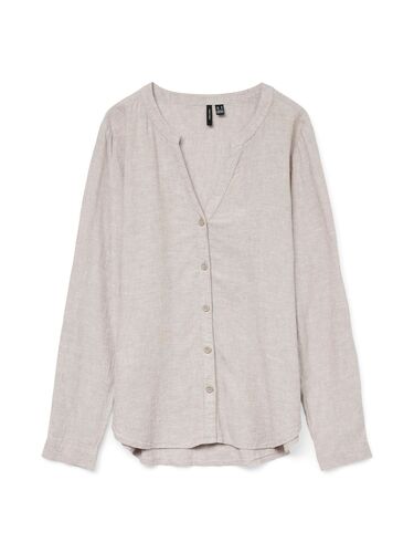 Leinenbluse mit V-Ausschnitt und Knopfleiste 
