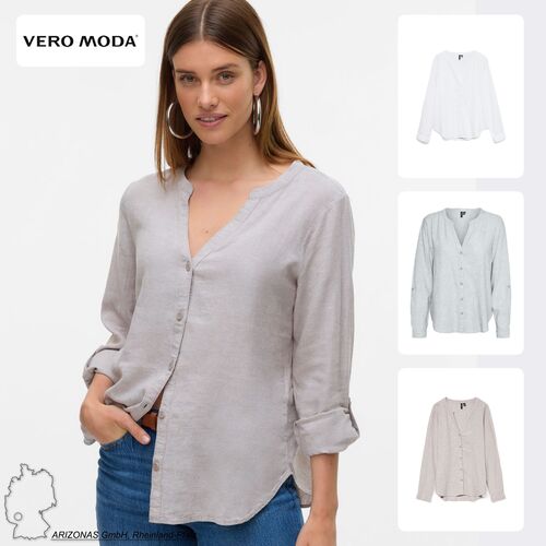 Leinenbluse mit V-Ausschnitt und Knopfleiste