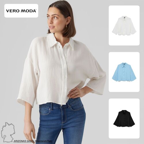 Kurz�rmlige Crinkle-Textur Hemdbluse mit Kragen